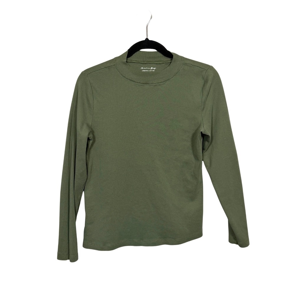 Christian Berg Womens Olive Green Organic Cotton Mock Neck Long Sleeve Top L